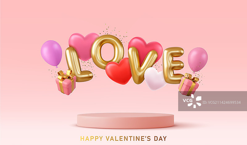 3D情人节快乐背景图片素材