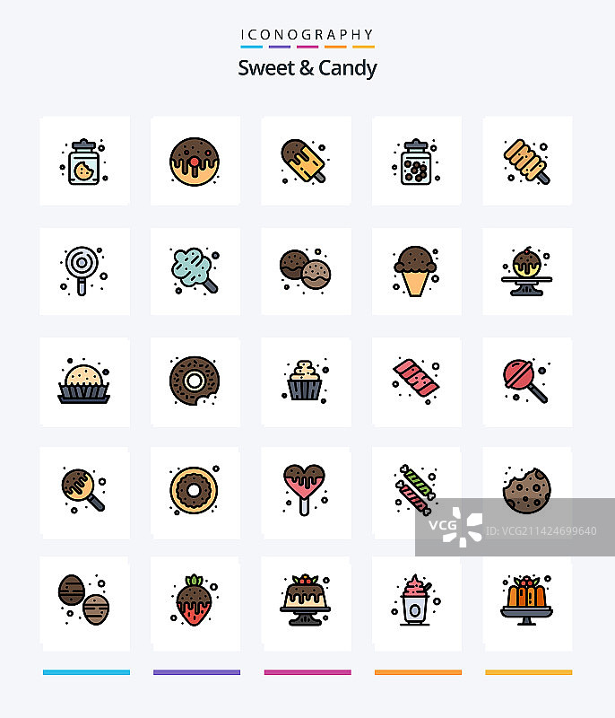 创意糖果甜点25线条填充图标包图片素材