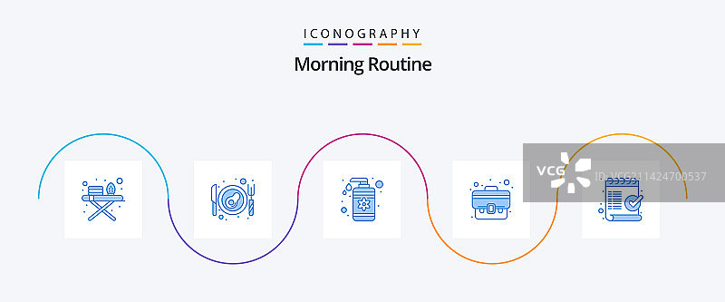 早晨习惯蓝色5个图标包，含标记图片素材
