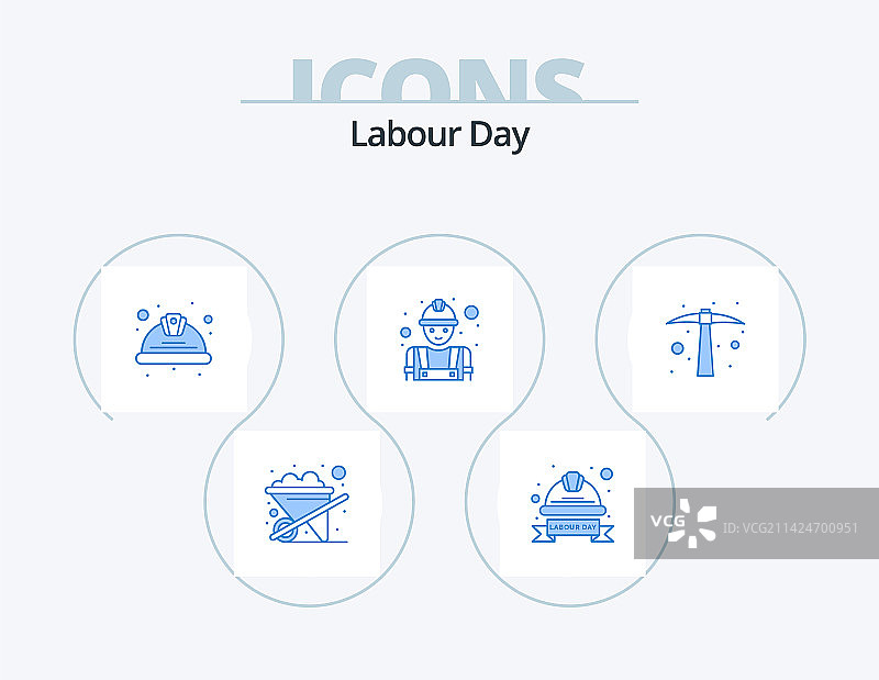 劳动节蓝色图标包：5个辛勤工作图标设计图片素材