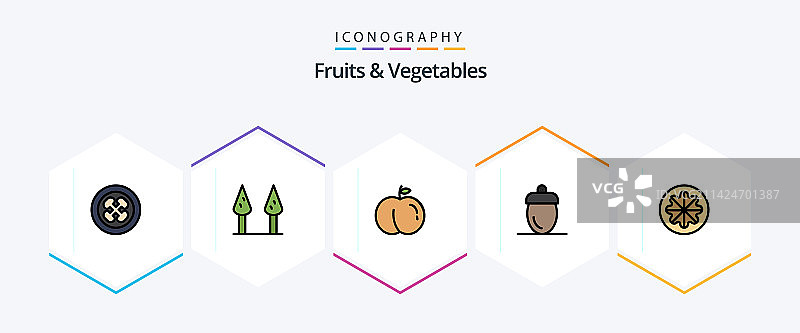 25个填充式水果和蔬菜图标图片素材