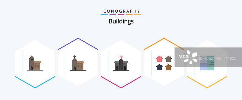包含住房的25个扁平建筑图标包图片素材