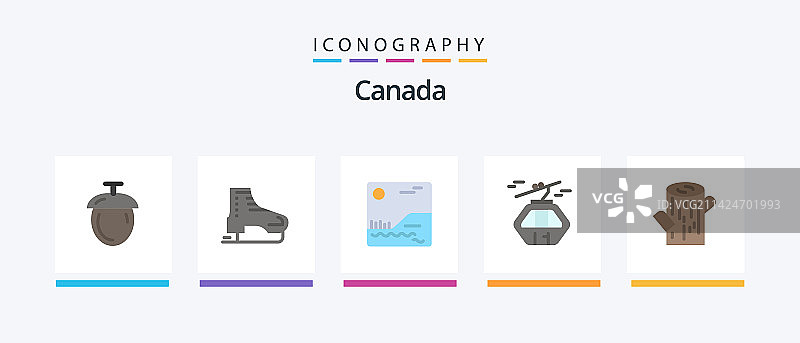 包含木材的加拿大扁平风格图标套装5个图片素材