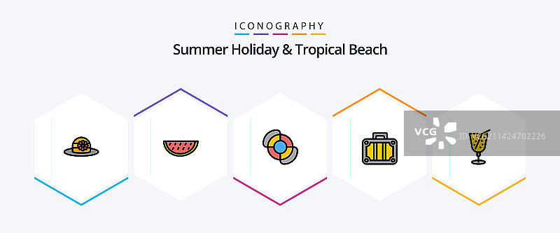 海滩25个填充线条图标包包含饮品图片素材