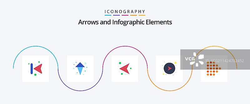 箭头扁平风格5图标包（含虚线箭头）图片素材