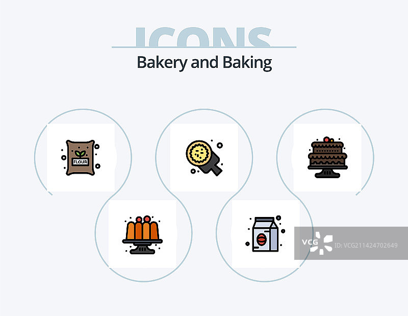 烘焙线性填充图标包5个图标设计图片素材