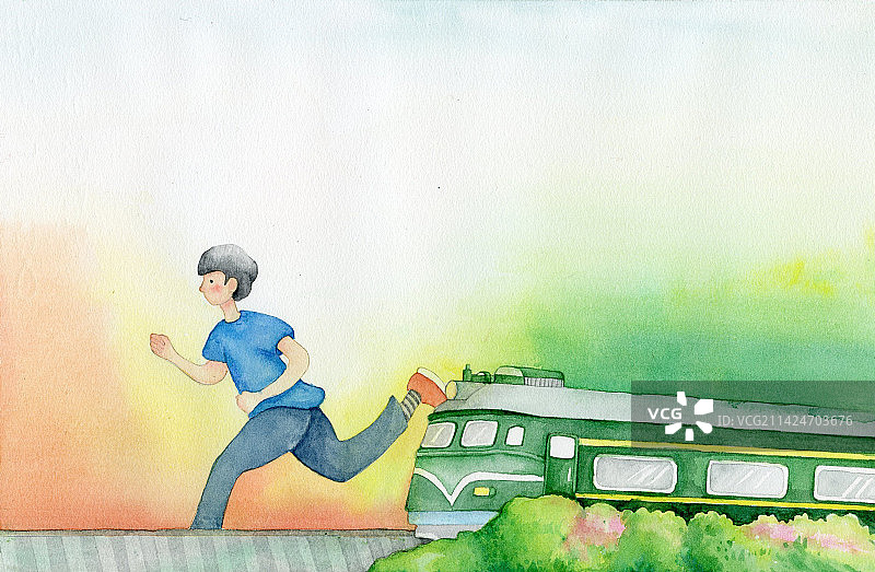 火车、奔跑、男孩图片素材