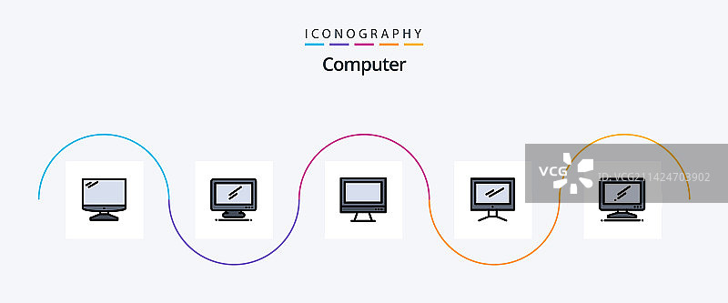 包含的电脑线性填充扁平5图标包图片素材