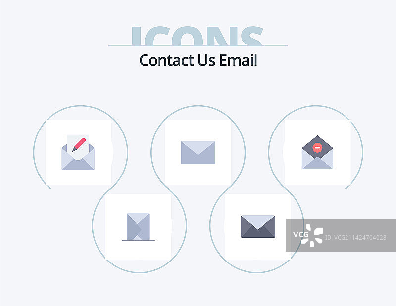 电子邮件扁平图标包，5个图标设计图片素材