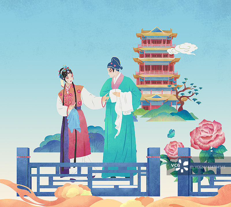 中国风传统戏曲人物场景插画图片素材