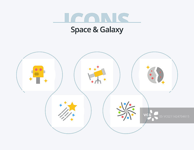 太空和星系扁平图标包，5个图标设计图片素材