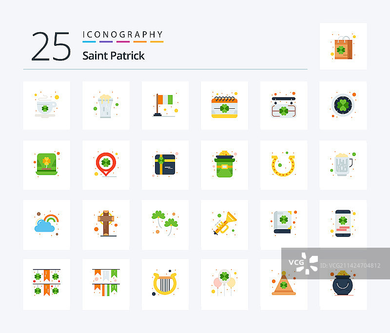 圣帕特里克节彩色图标包，含幸运元素图片素材