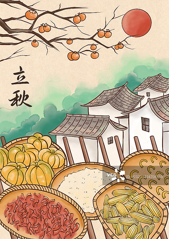 二十四节气立秋插画图片素材