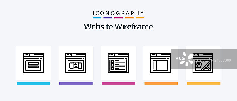 网站线框线条5图标包，包含网页图片素材
