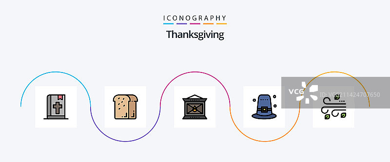 感恩节主题线性填充扁平图标包图片素材