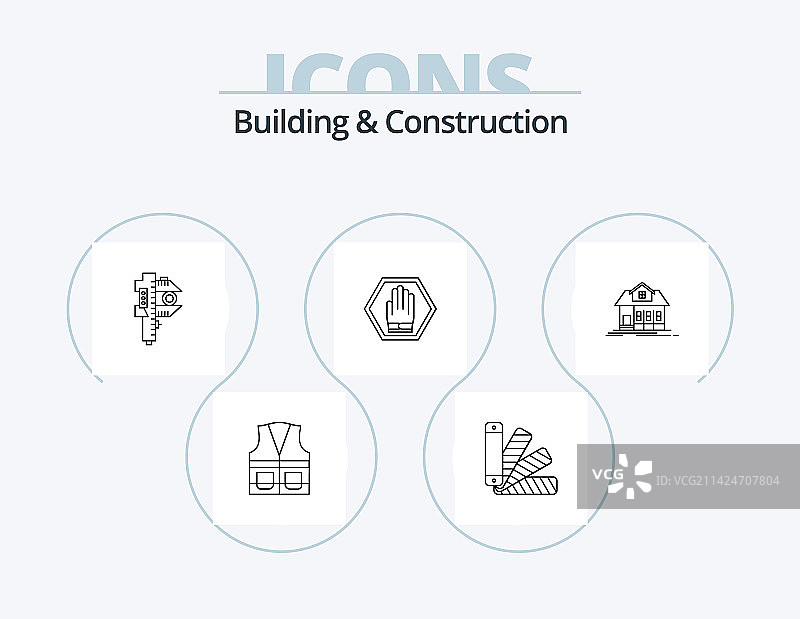 建筑施工线性图标包（5个图标）图片素材