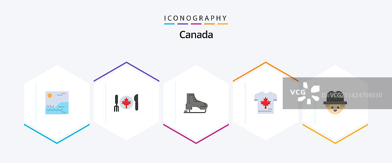 加拿大25个扁平图标包，包含农民和树叶图片素材