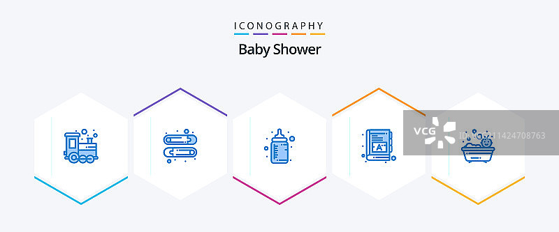 婴儿派对蓝色图标包（25个），包括沐浴图片素材