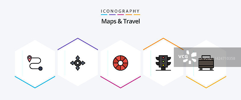 地图和旅行25个填充轮廓图标包图片素材
