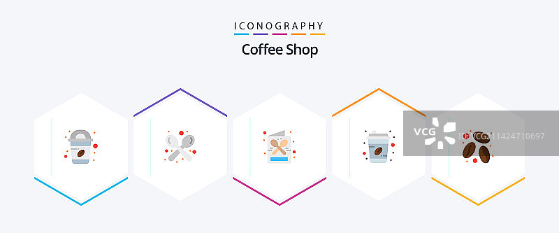 咖啡店25个扁平风格图标包，含咖啡因图片素材