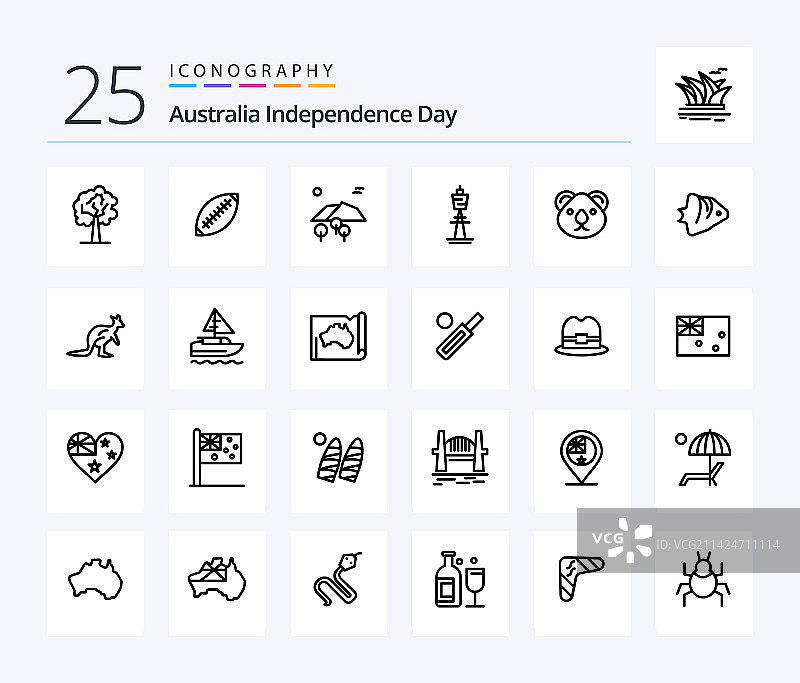 澳大利亚独立日线性图标包图片素材
