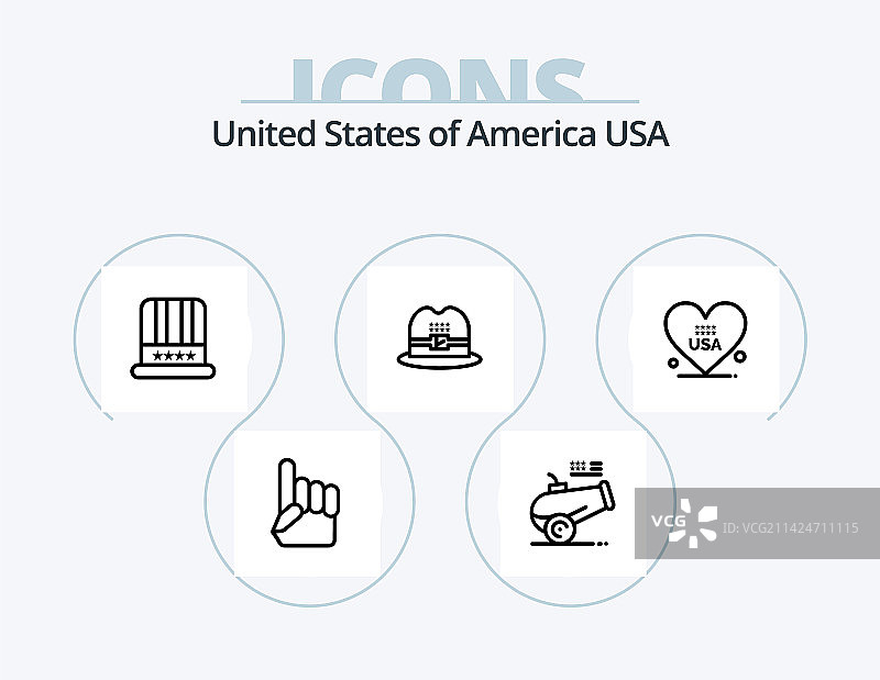 美国线条图标包，含建筑、体育等5个图标设计图片素材