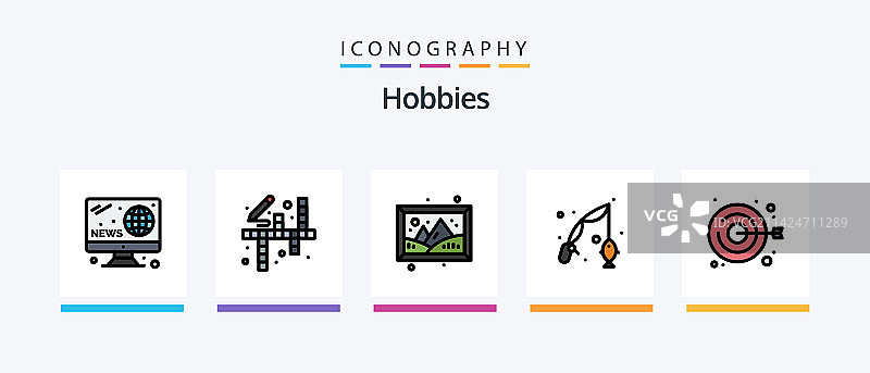 包含音乐的兴趣爱好线性填充五图标包图片素材