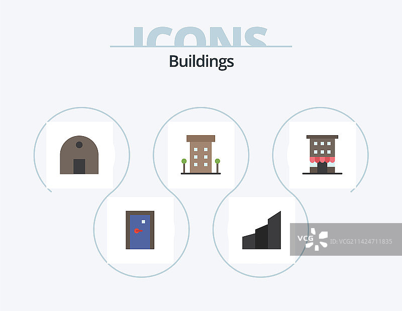扁平建筑图标套装（店铺正面）图片素材