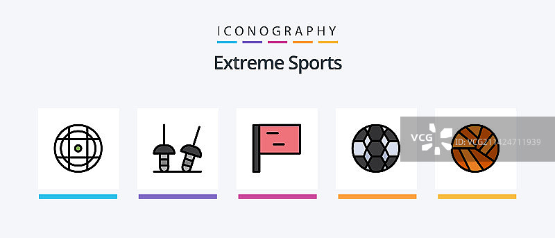 包含板球的运动线条填充5图标包图片素材