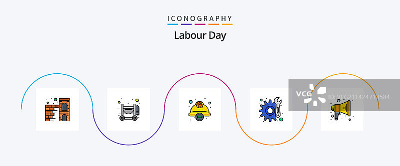 劳动节线性填充扁平图标套装图片素材