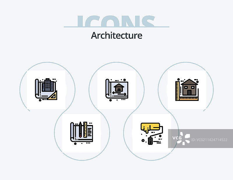 建筑线条填充图标包5个图标设计图片素材