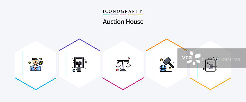 包含在内的25个拍卖填充线条图标图片素材