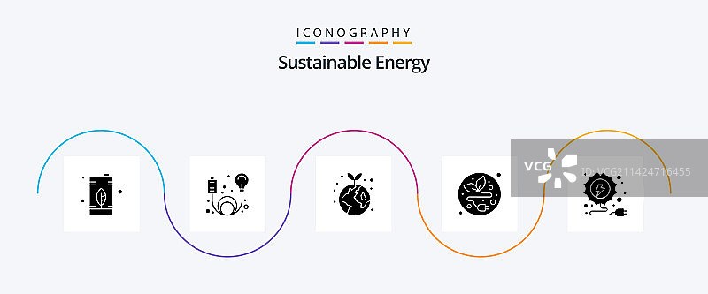 可持续能源字形图标合集，包含5个图标图片素材