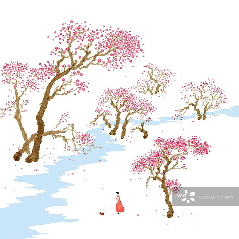 手绘水彩二十四节气春天风景插画图片素材