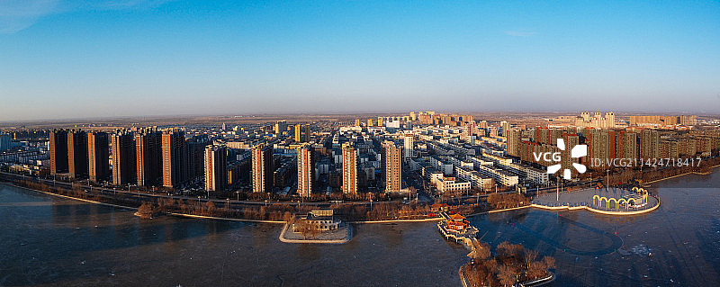 盘锦 大洼区 地标 航拍 东湖公园 向海大道图片素材