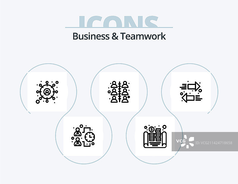 商业与团队合作线性图标包（5个图标）图片素材