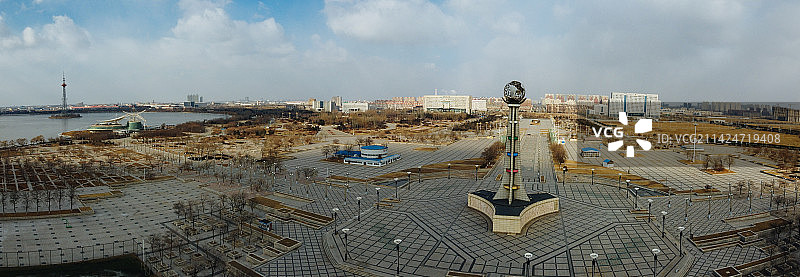 营口市 西市区 地标  航拍 明湖广场 文化艺术中心图片素材