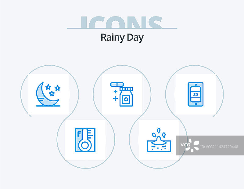 蓝色雨天图标包，5个图标设计，温度图片素材