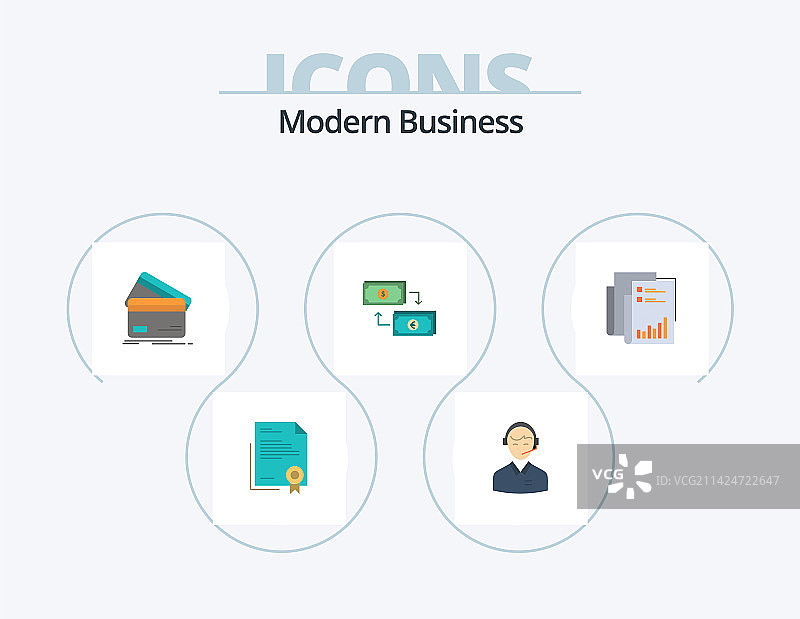 现代商务扁平图标包5个图标设计图片素材