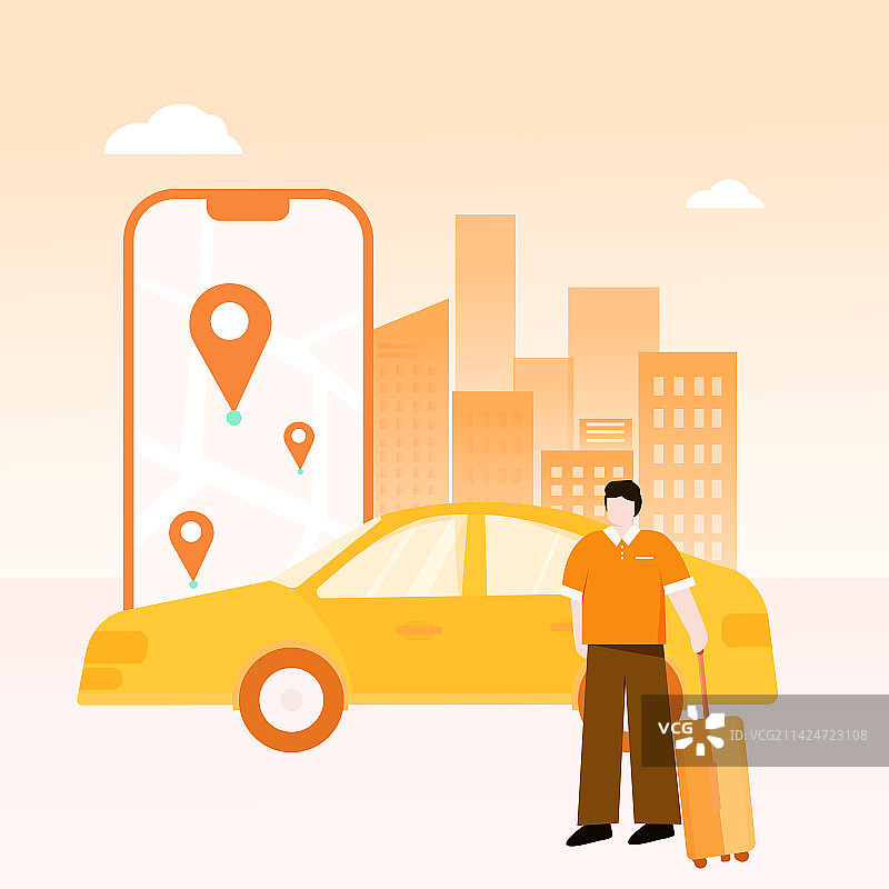 网约车汽车打车出行扁平插画图片素材