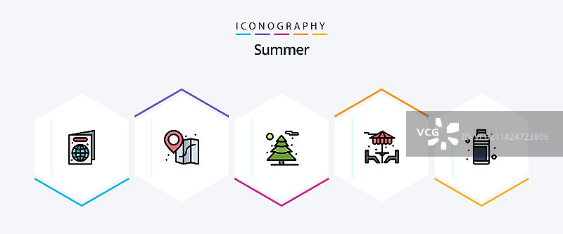 包含夏季元素的25个线性图标包图片素材