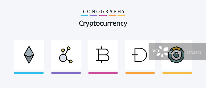加密货币线性填充风格图标套装，包含5个图标图片素材