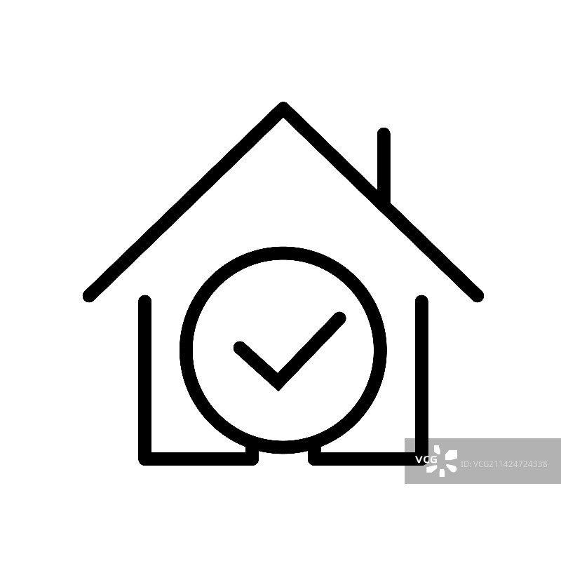 抵押贷款批准线图标，带有复选标记的房屋图片素材