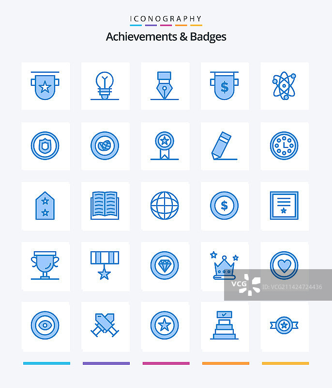 25个蓝色创意成就徽章图标包图片素材