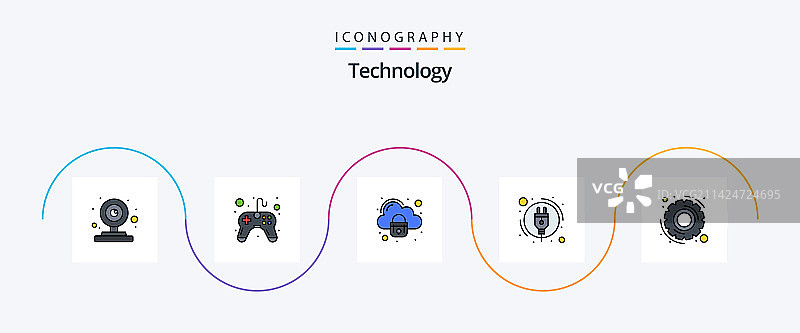 科技线条填充扁平5图标包图片素材