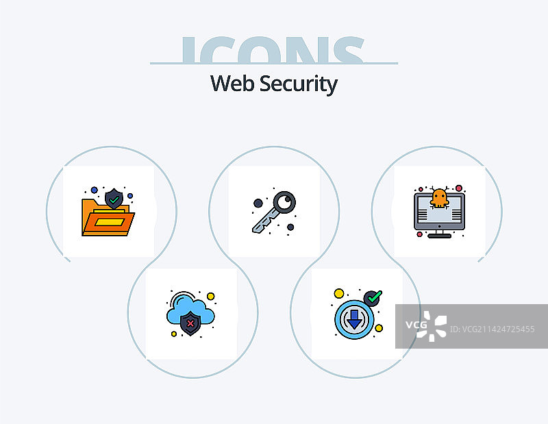 Web安全线性填充风格5个图标设计图片素材