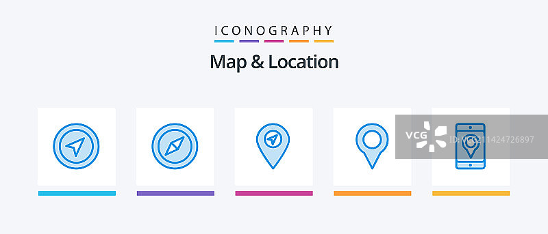 地图和位置蓝色5图标包图片素材