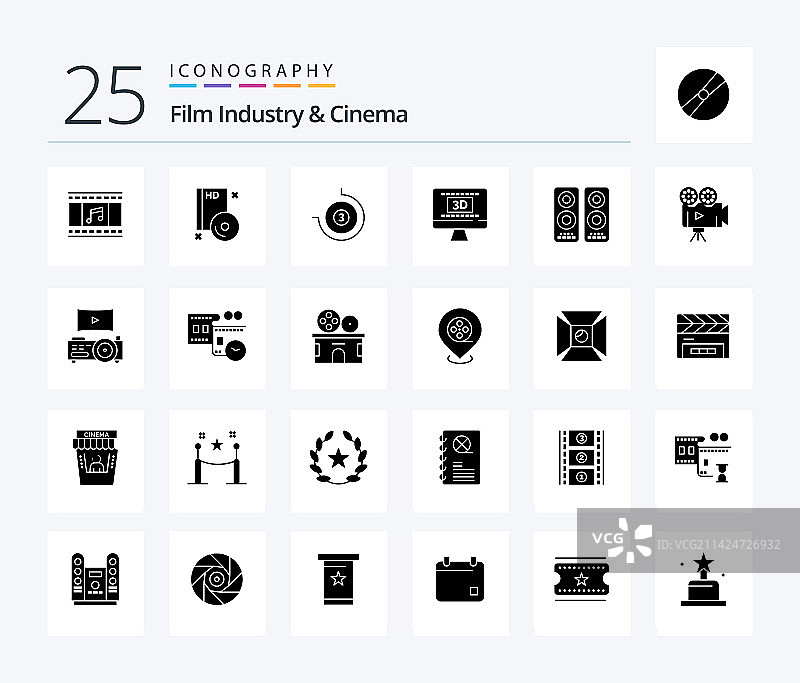 电影院25个实体字形图标包图片素材