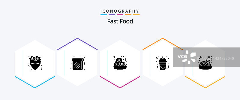 25个快餐字形图标包，包含食品图片素材