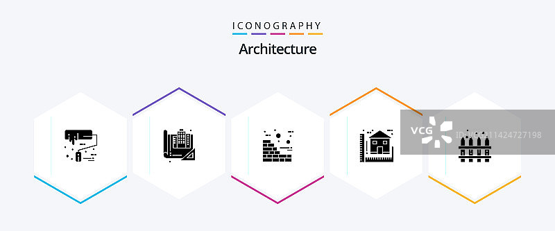 包含花园的25个建筑标志字形图标包图片素材